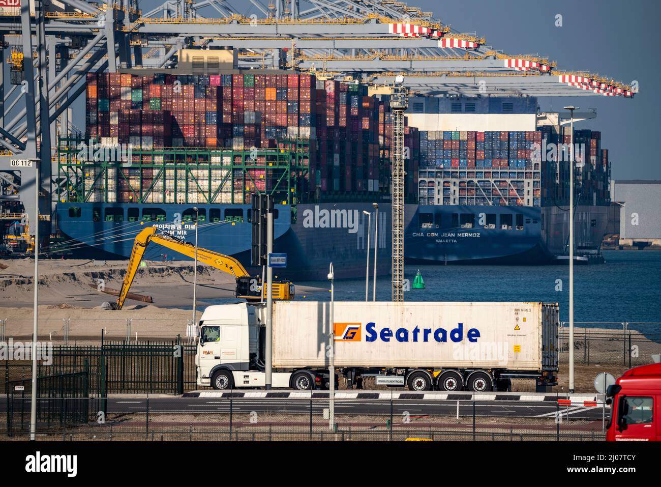 The seaport of Rotterdam, Netherlands, deepsea port Maasvlakte 2, on