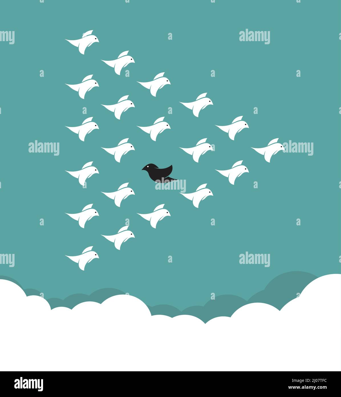 Flock of birds flying in the sky, Different concepts.  Easy editable layered vector illustration. Stock Vector