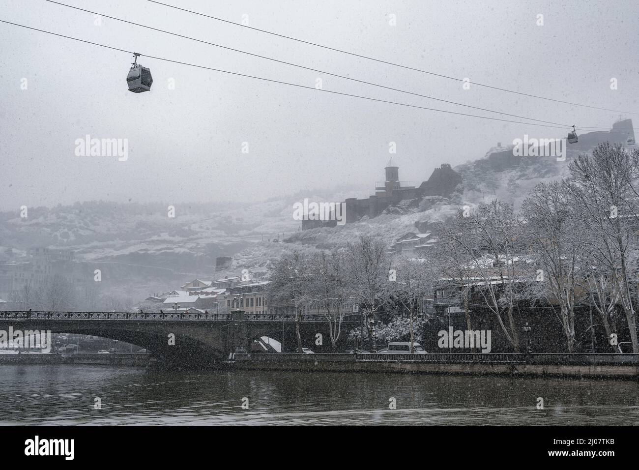 Snowy Tbilisi in winter, Georgia.  Stock Photo