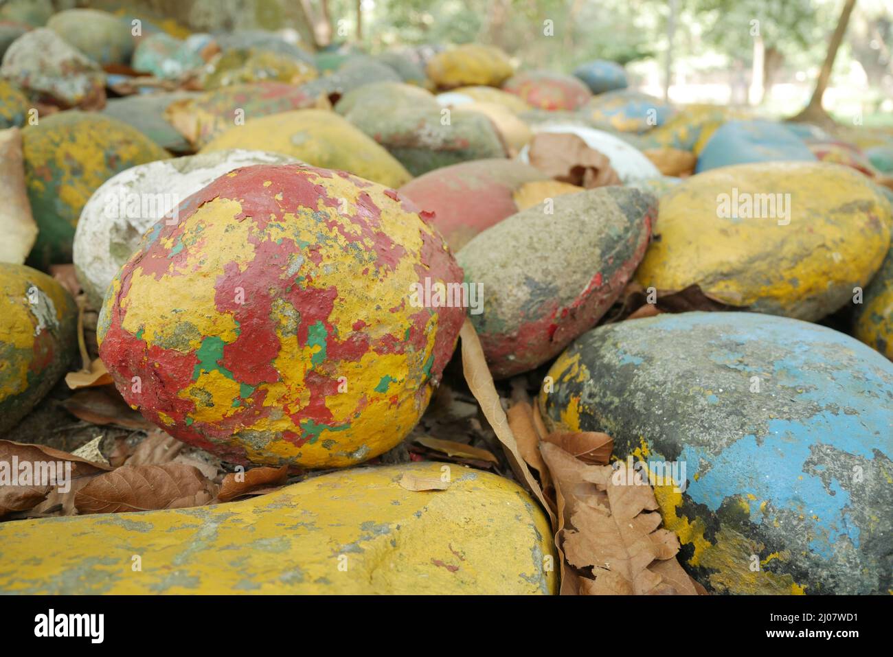 stack of natural stone in a garden  Stock Photo