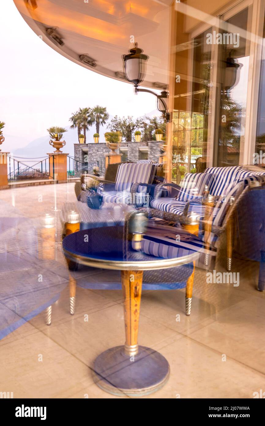 Five Stars Hotel Eden Roc in Ascona, Switzerland. *** Local Caption ***  hotel eden roc,hotel,five star,luxury,light,part of,color,terrace,furniture,t Stock Photo