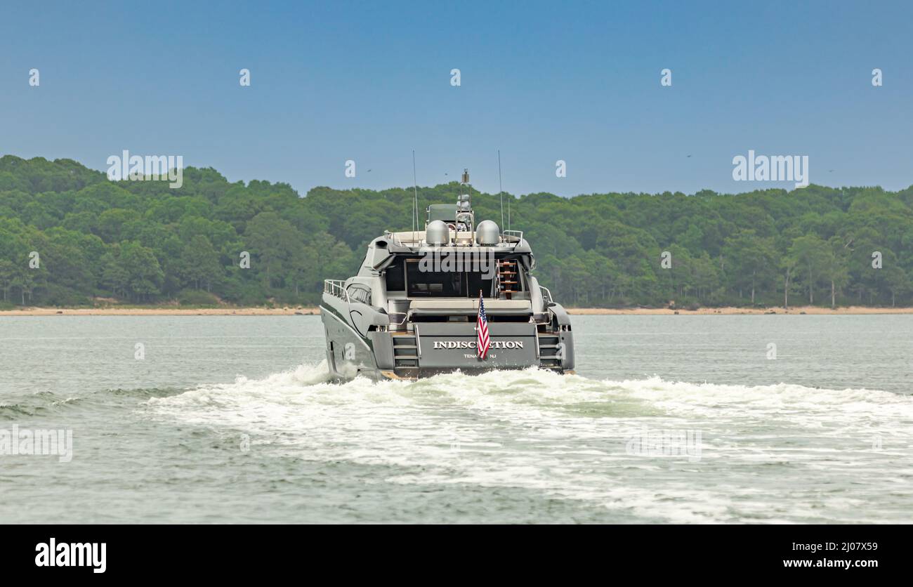 Riva motor yacht Indiscretion underway off the coast of Shelter Island