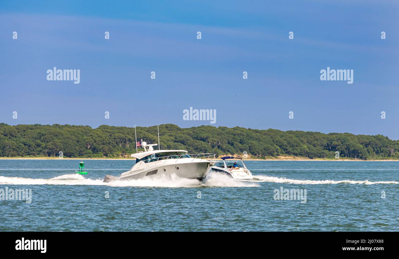 two boats passing closely Stock Photo