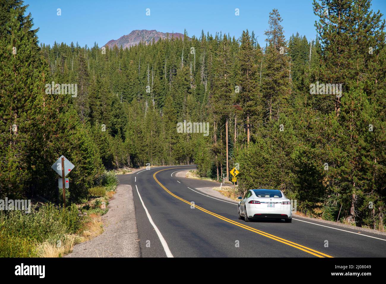 Oregon, Bend, Cascade Lakes Highway, Tesla Stock Photo