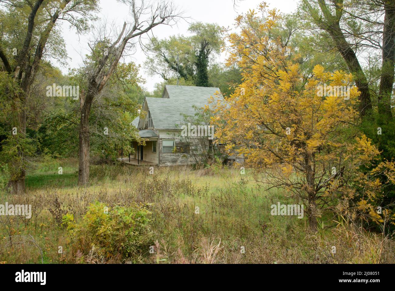 USA, Great Plains, Kansas, Harper County, Harper, abandoned house Stock