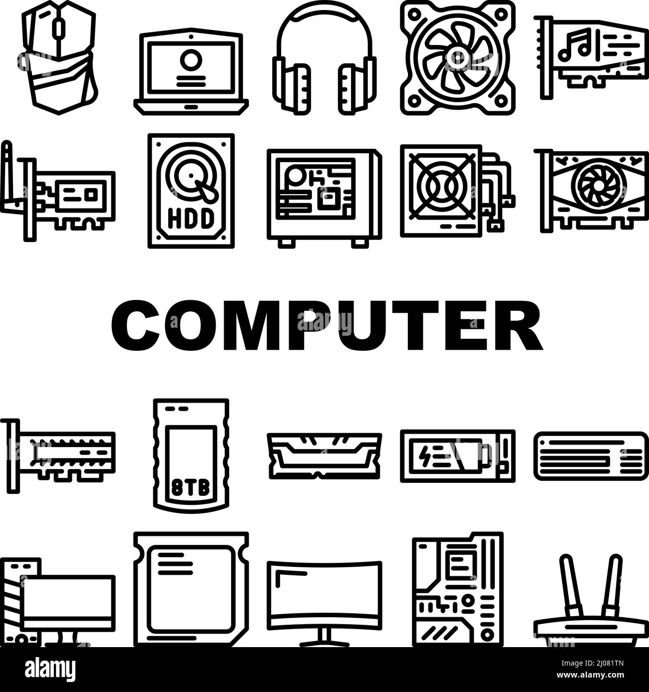 Computer Accessories And Parts Icons Set Vector Stock Vector