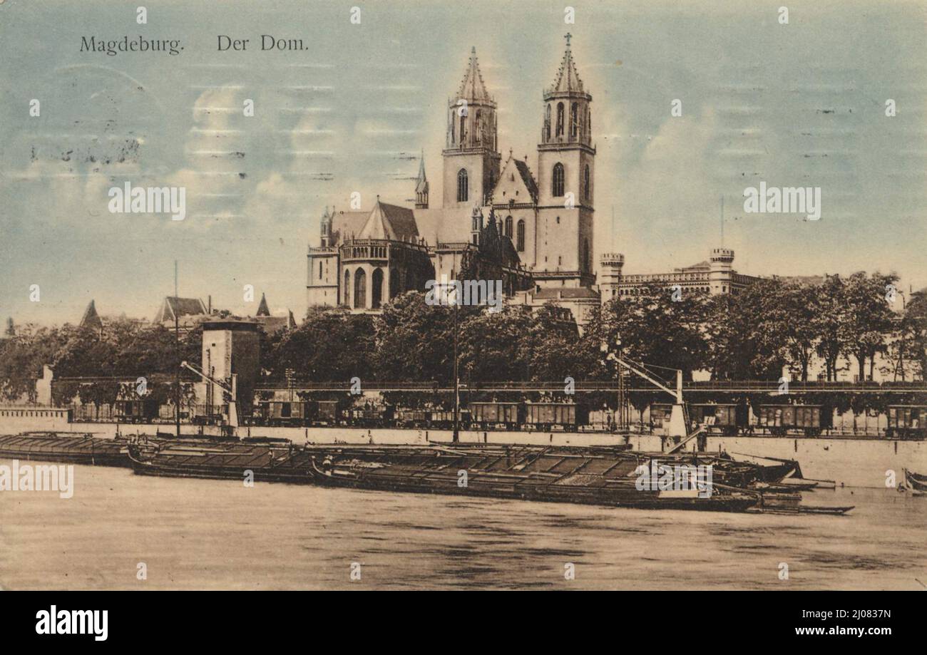 Dom von Magdeburg, Sachsen-Anhalt, Deutschland, Ansicht um ca 1910, digitale Reproduktion einer historischen Postkarte, public domain, aus der damaligen Zeit, genaues Datum unbekannt Stock Photo