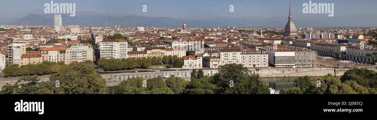 Cityscape of Turin from Monte dei Cappuccini, Italy. Stock Photo