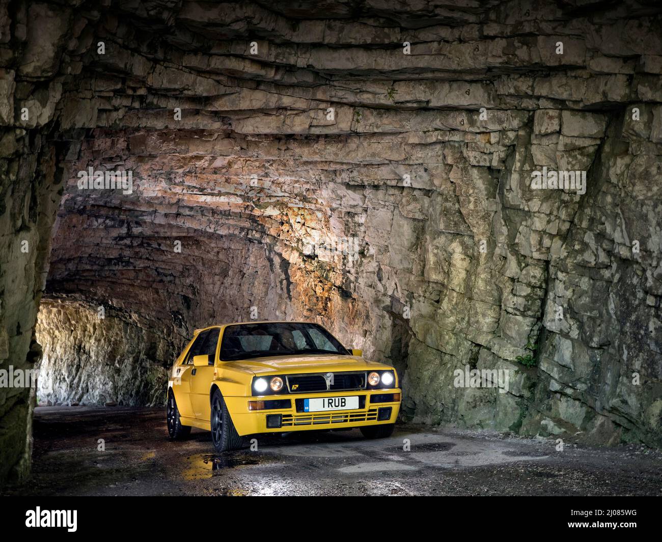 1995 Lancia Delta Integrale Evo II driving on historic Monte Carlo Rally stages and on the Route des Grandes Alpes  France. Stock Photo