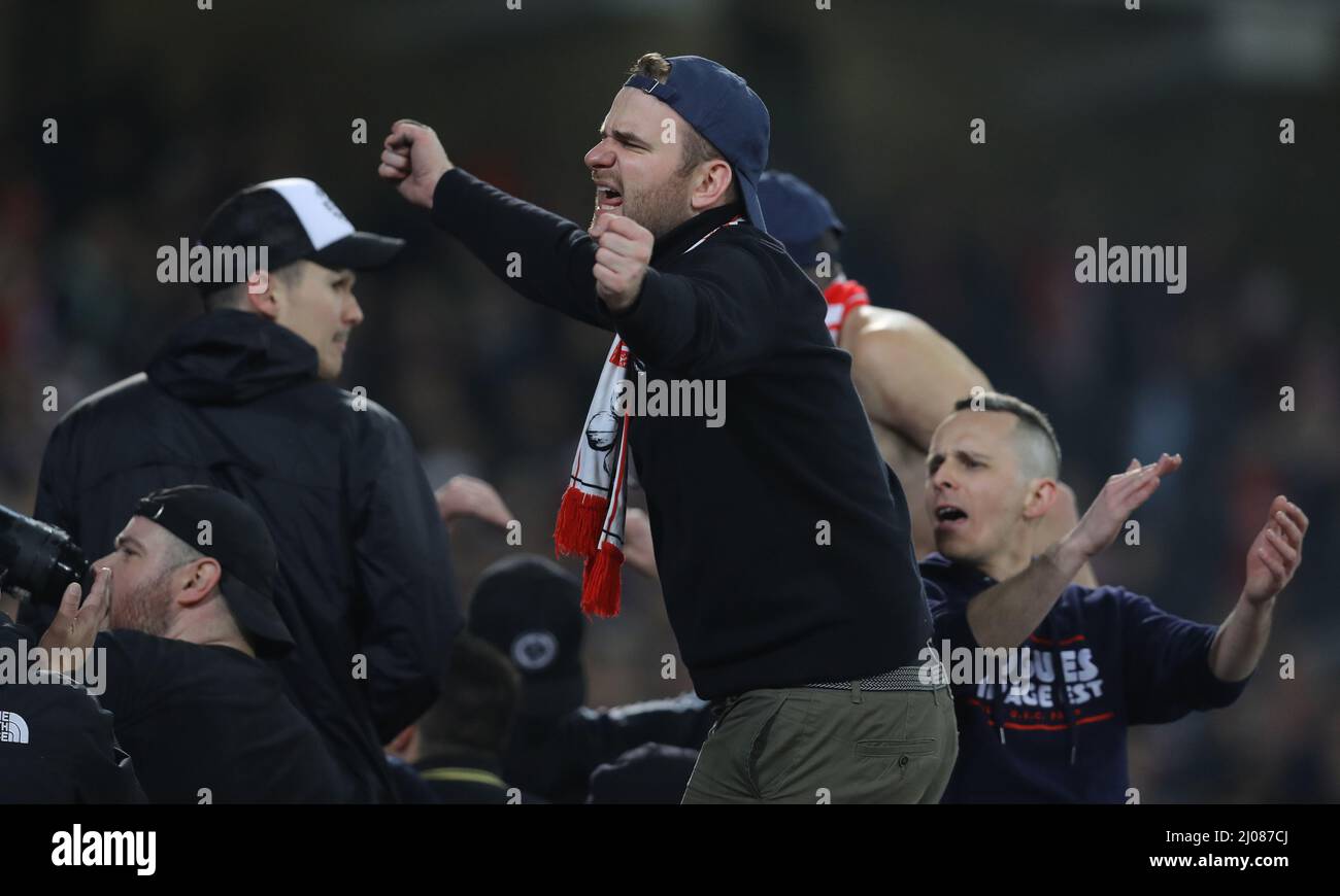 Lille, France, 16th March 2022. Lille fans during the UEFA Champions League match at Stade Pierre Mauroy, Lille. Picture credit should read: Paul Terry / Sportimage Credit: Sportimage/Alamy Live News Stock Photo