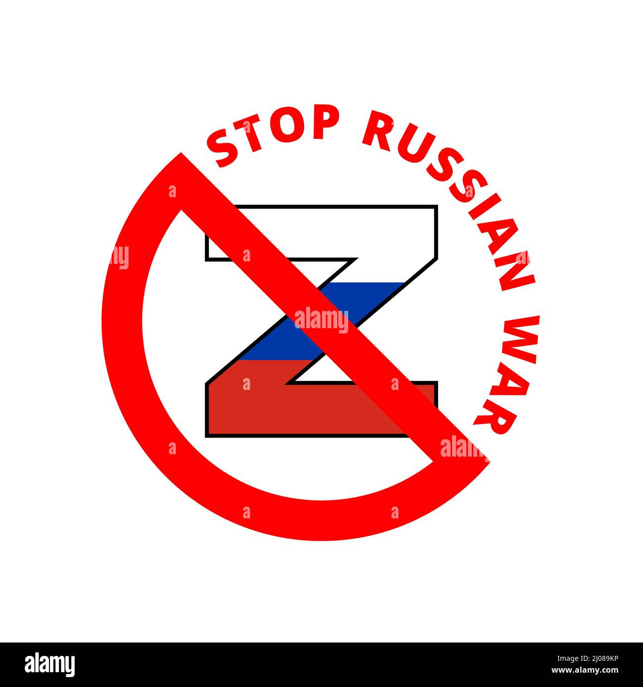 Stop russian war against Ukraine. Z symbol inside prohibition sign Stock Vector