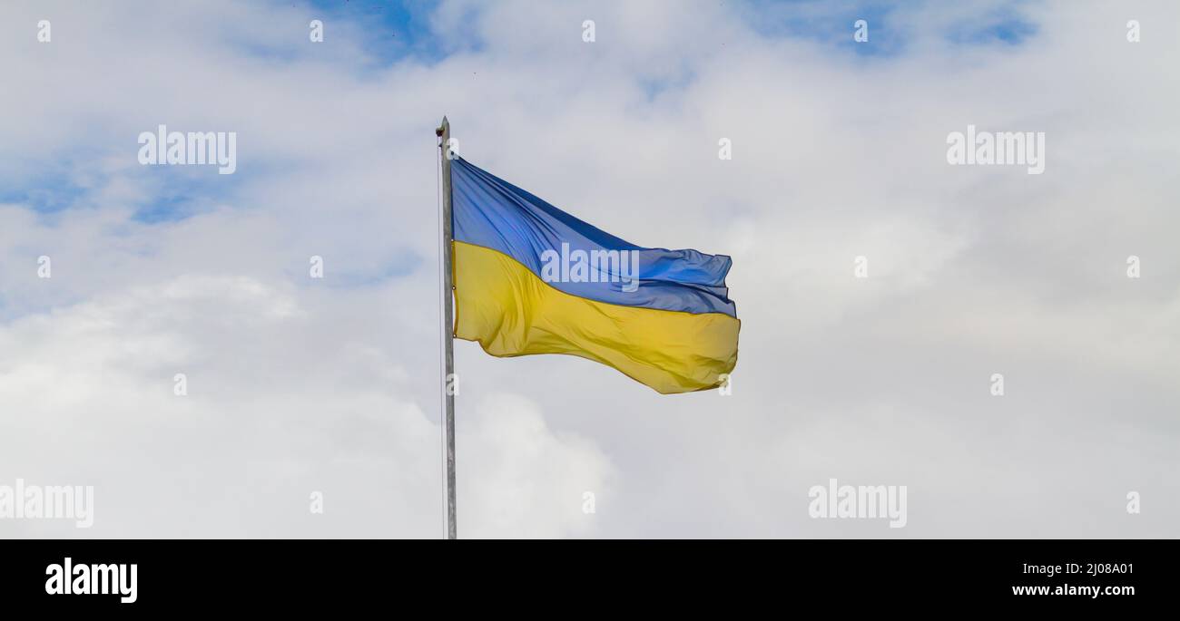 flag of Ukraine against the sky Stock Photo