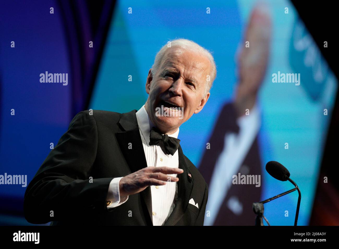 United States President Joe Biden delivers remarks at The Ireland Funds 30th National Gala in the  National Building Museum in Washington on March 16, 2022. Credit: Yuri Gripas / Pool via CNP /MediaPunch Stock Photo