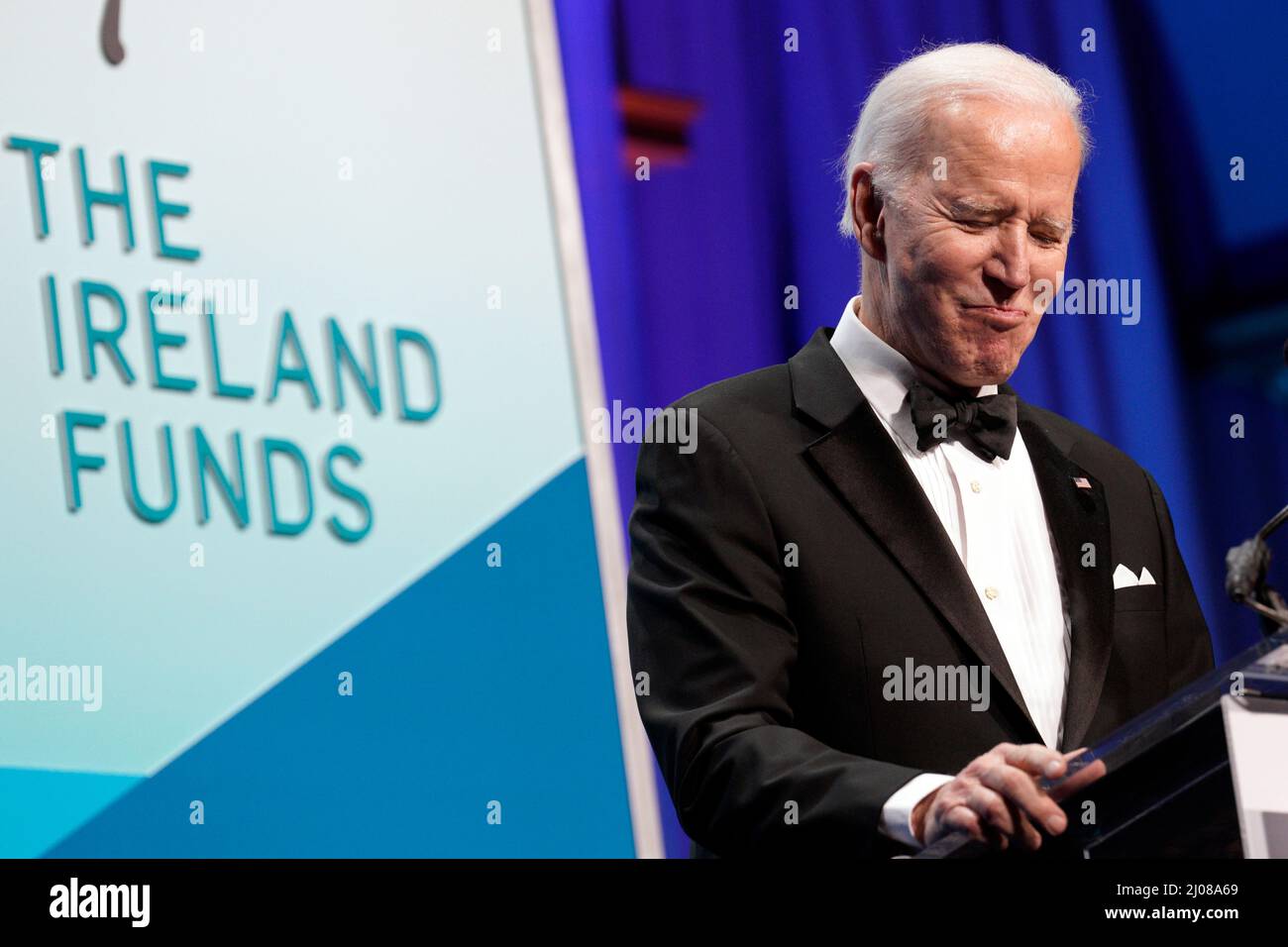 United States President Joe Biden delivers remarks at The Ireland Funds 30th National Gala in the National Building Museum in Washington on March 16, 2022. Credit: Yuri Gripas / Pool via CNP /MediaPunch Stock Photo