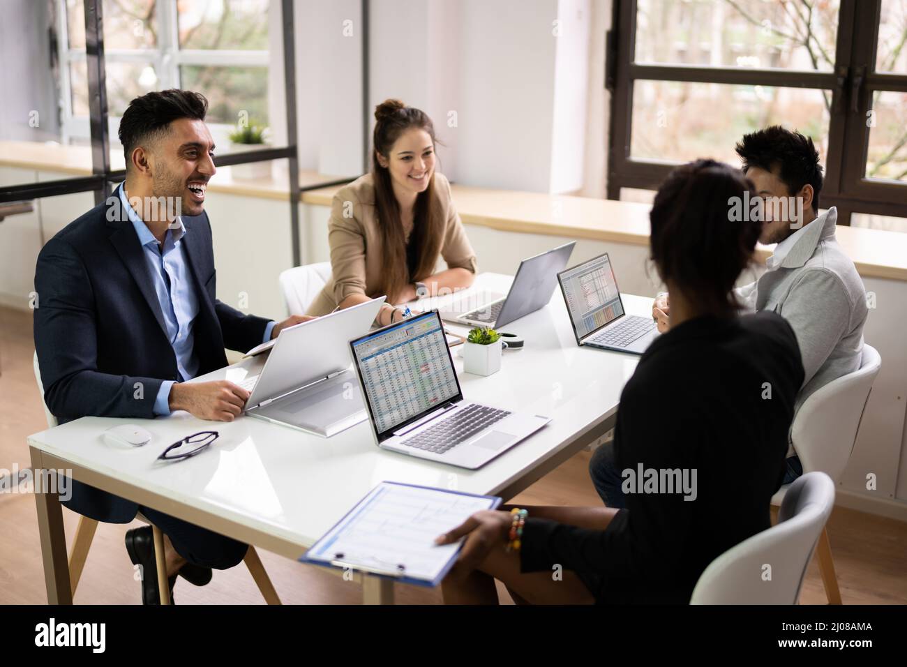 Diverse Business People Group At Workplace. Staff Meeting Stock Photo