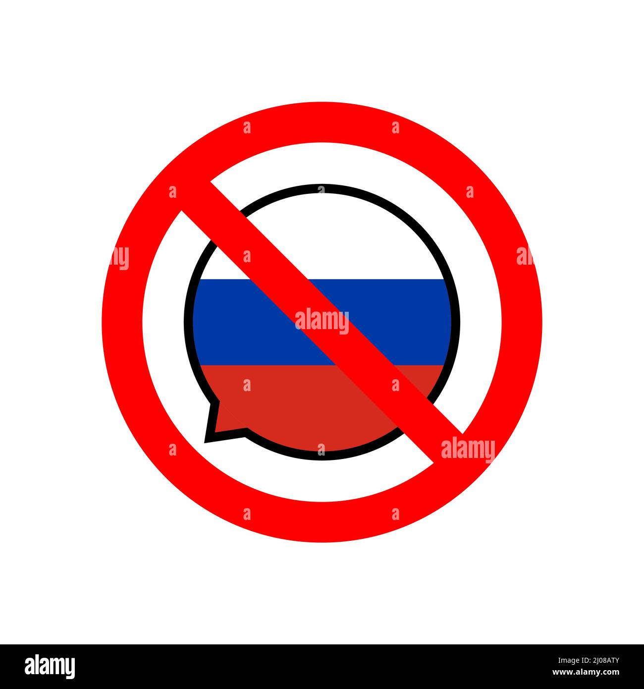 Idon't speak russian. Prohibition sign with russian flag inside Stock Vector
