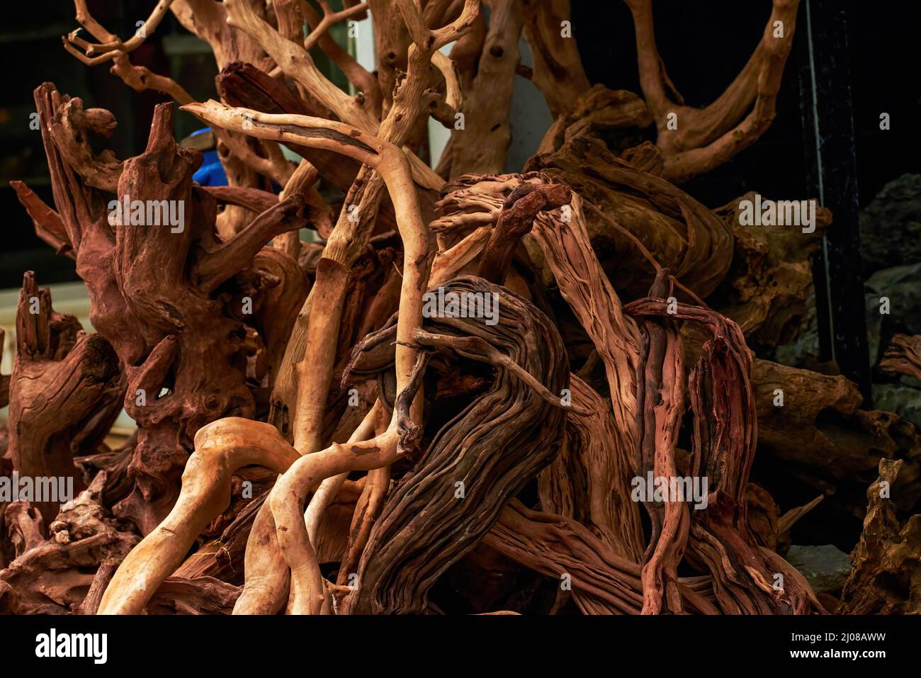 A pile of large wood carving root carvings for sale Stock Photo Alamy