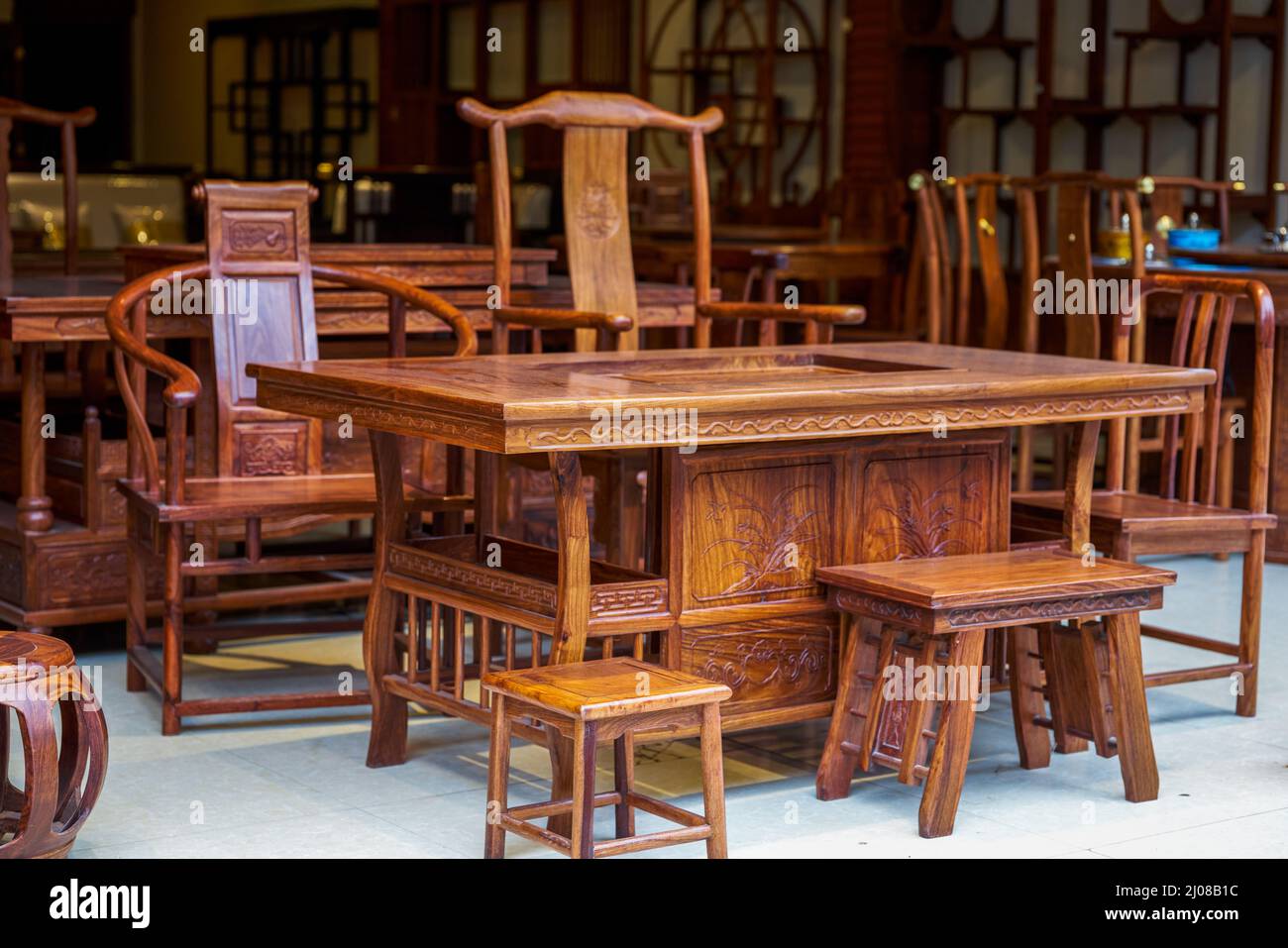 Chinese style mahogany furniture chair and table set Stock Photo Alamy