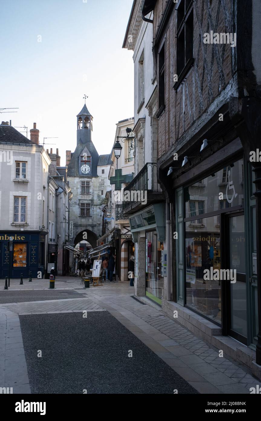 Amboise, France - February 25, 2022: Amboise is a town in the Centre Val de Loire. It lies on the banks of the river Loire. Once it was home of French Stock Photo