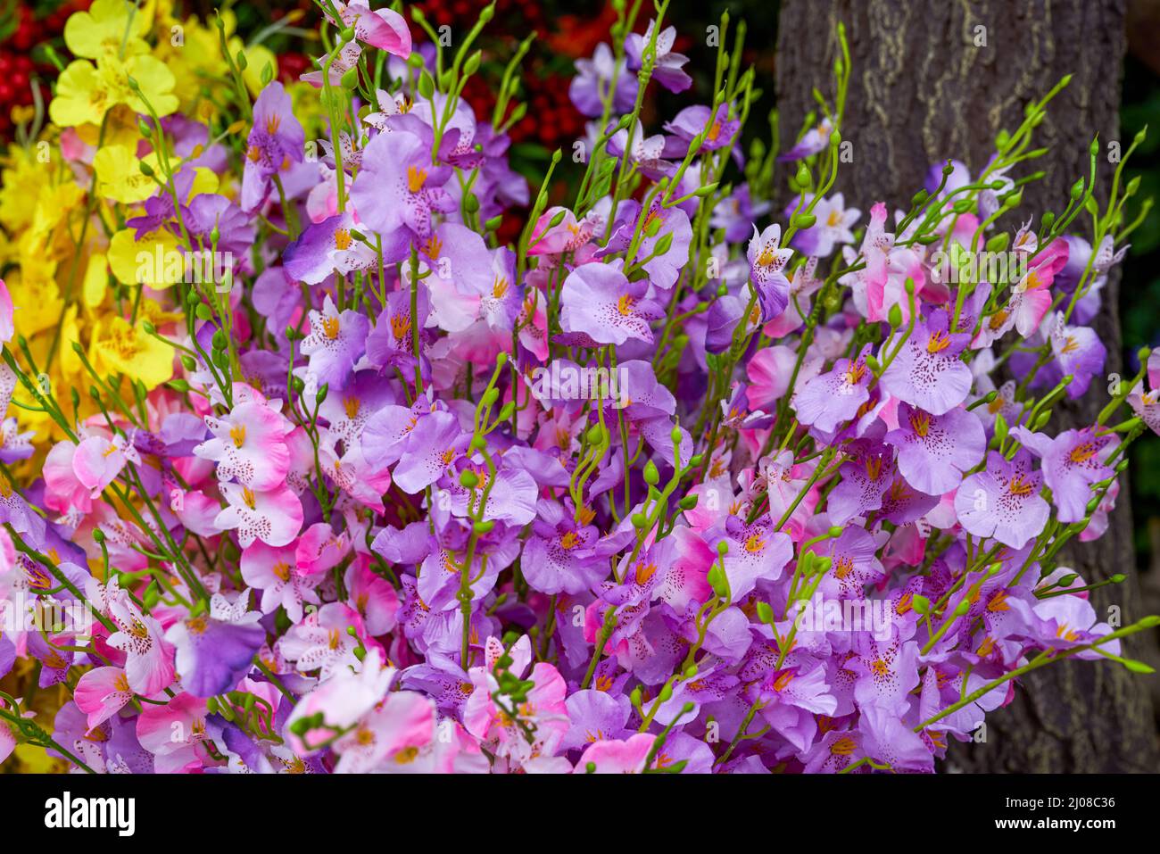 A beautiful bouquet of purple orchid fake flowers Stock Photo Alamy