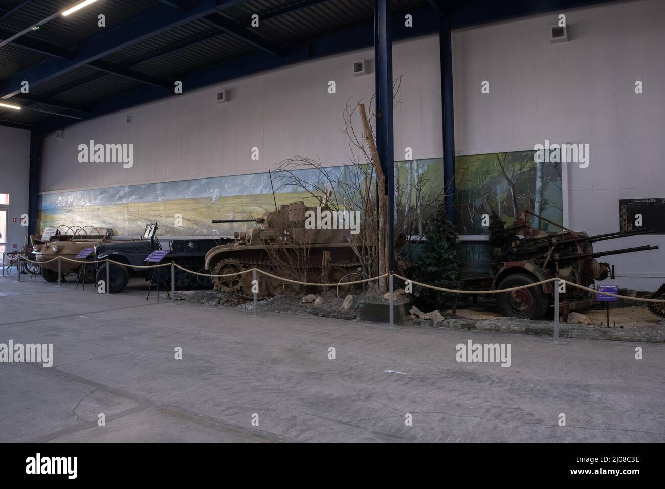 Saumur, France - February 26, 2022:  German armoured vehicles and weapons at the tank museum in Saumur (Musee des Blindes). Second world war exhibitio Stock Photo