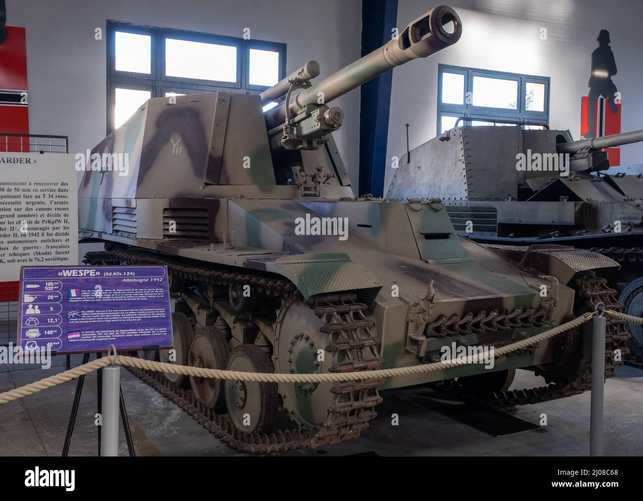 Saumur, France - February 26, 2022:  German Wespe (Sd. Kfz. 124). Tank museum in Saumur (Musee des Blindes). Second world war exhibition. Selective fo Stock Photo