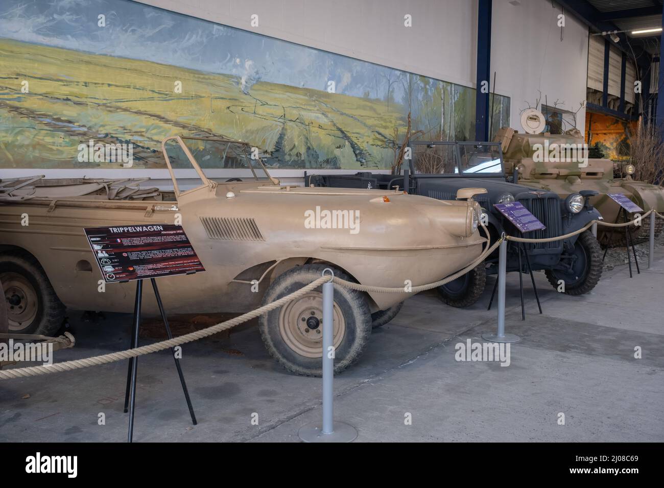 Saumur, France - February 26, 2022:  German Trippelwagen (amphibious vehicle). Tank museum in Saumur (Musee des Blindes). Second world war exhibition. Stock Photo