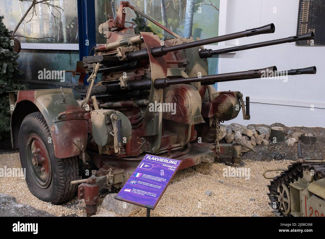 Saumur, France - February 26, 2022:  German Flakvierling (anti aircraft gun). Tank museum in Saumur (Musee des Blindes). Second world war exhibition. Stock Photo