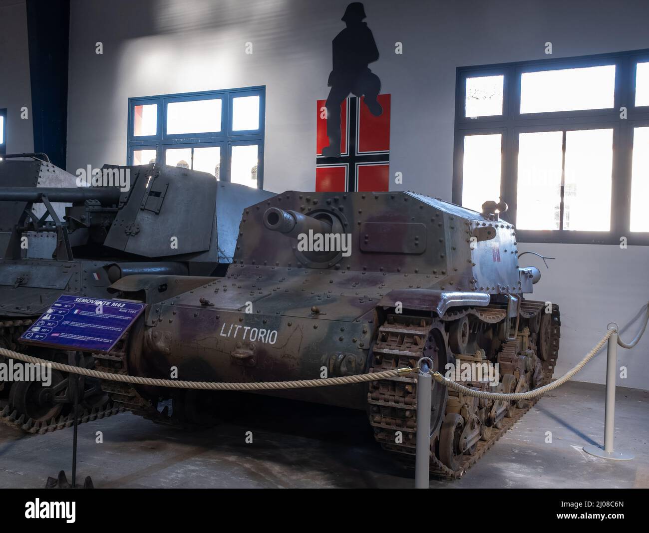 Saumur, France - February 26, 2022:  Italian Semovente M42 (anti tank weapon). Tank museum in Saumur (Musee des Blindes). Second world war exhibition. Stock Photo