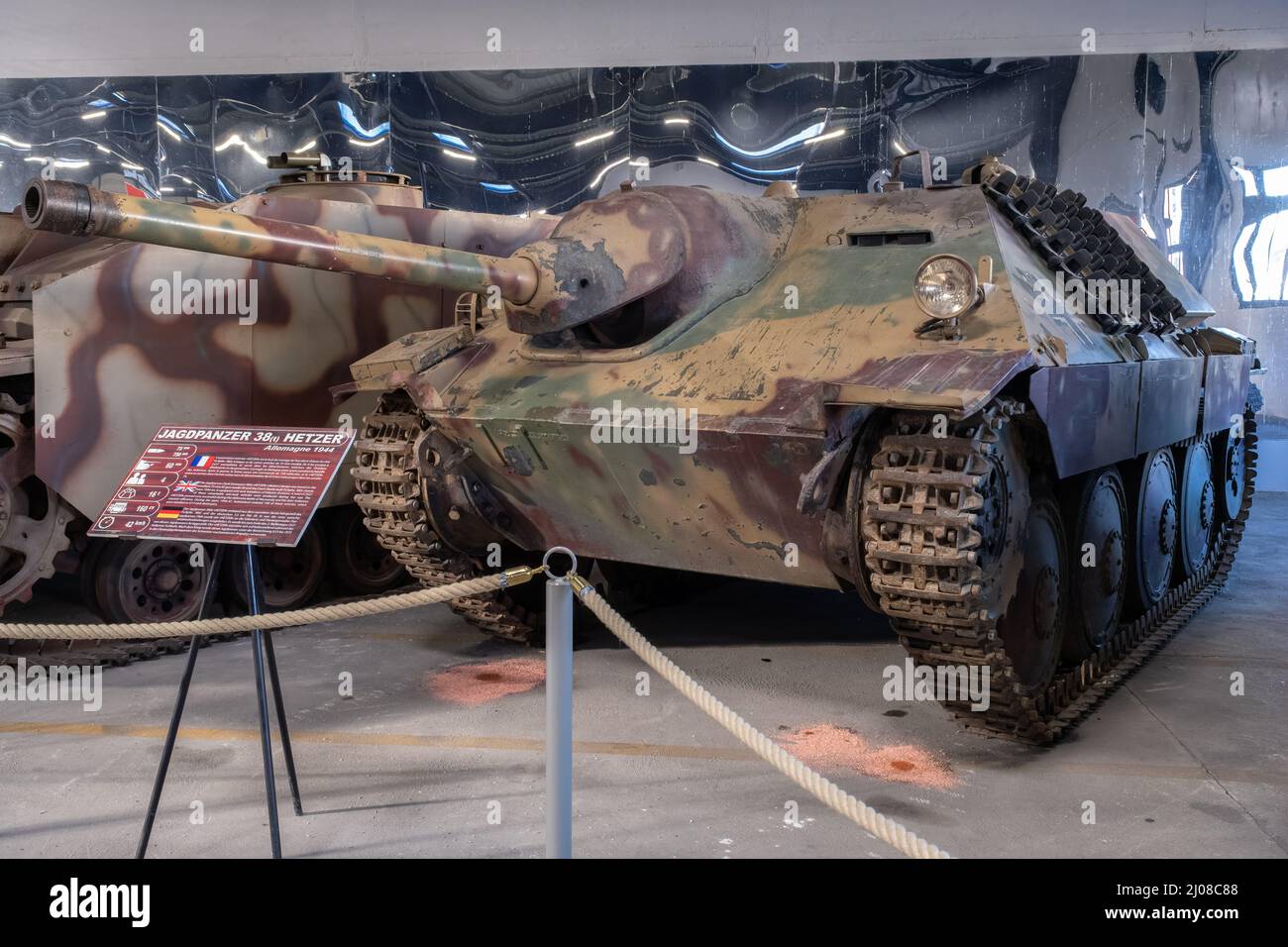 Saumur, France - February 26, 2022:  German Jagdpanzer 38t Hetzer (tank destroyer). Tank museum in Saumur (Musee des Blindes). Second world war exhibi Stock Photo