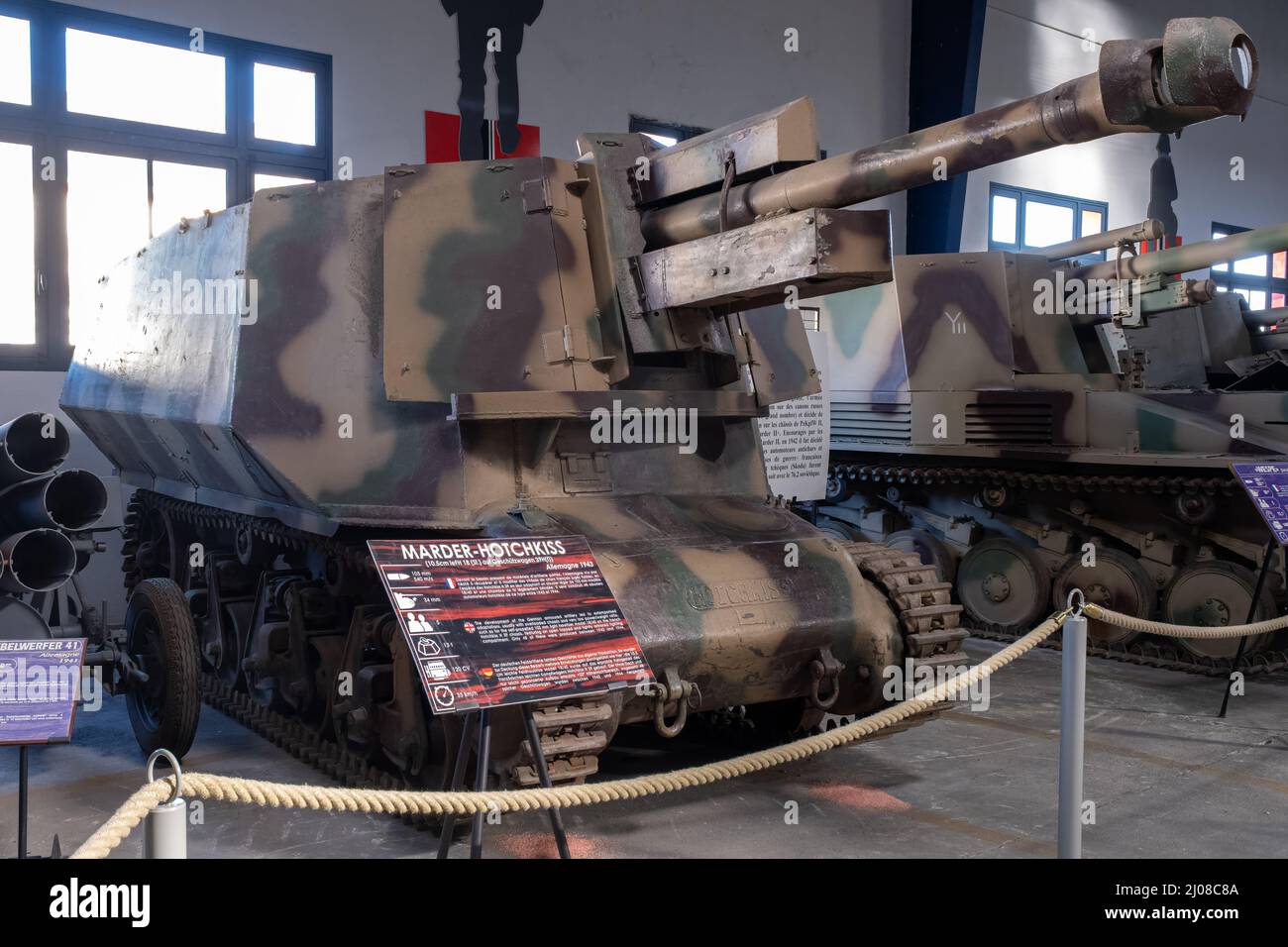 Saumur, France - February 26, 2022:  German Marder Hotchkiss. Tank museum in Saumur (Musee des Blindes). Second world war exhibition. Selective focus Stock Photo