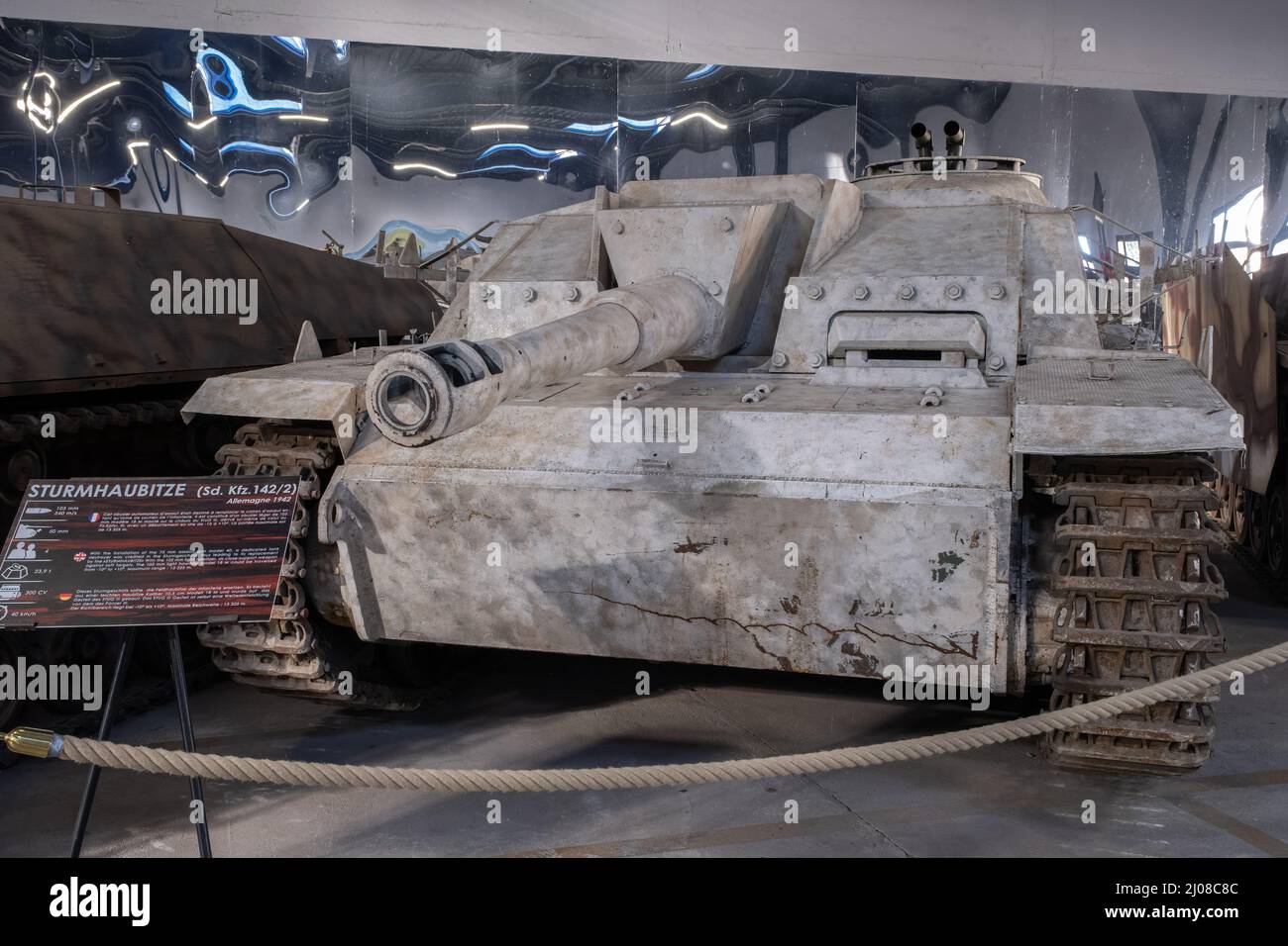 Saumur, France - February 26, 2022:  German Sturmhaubitze (Sd. Kfz. 142-2). Tank museum in Saumur (Musee des Blindes). Second world war exhibition. Se Stock Photo