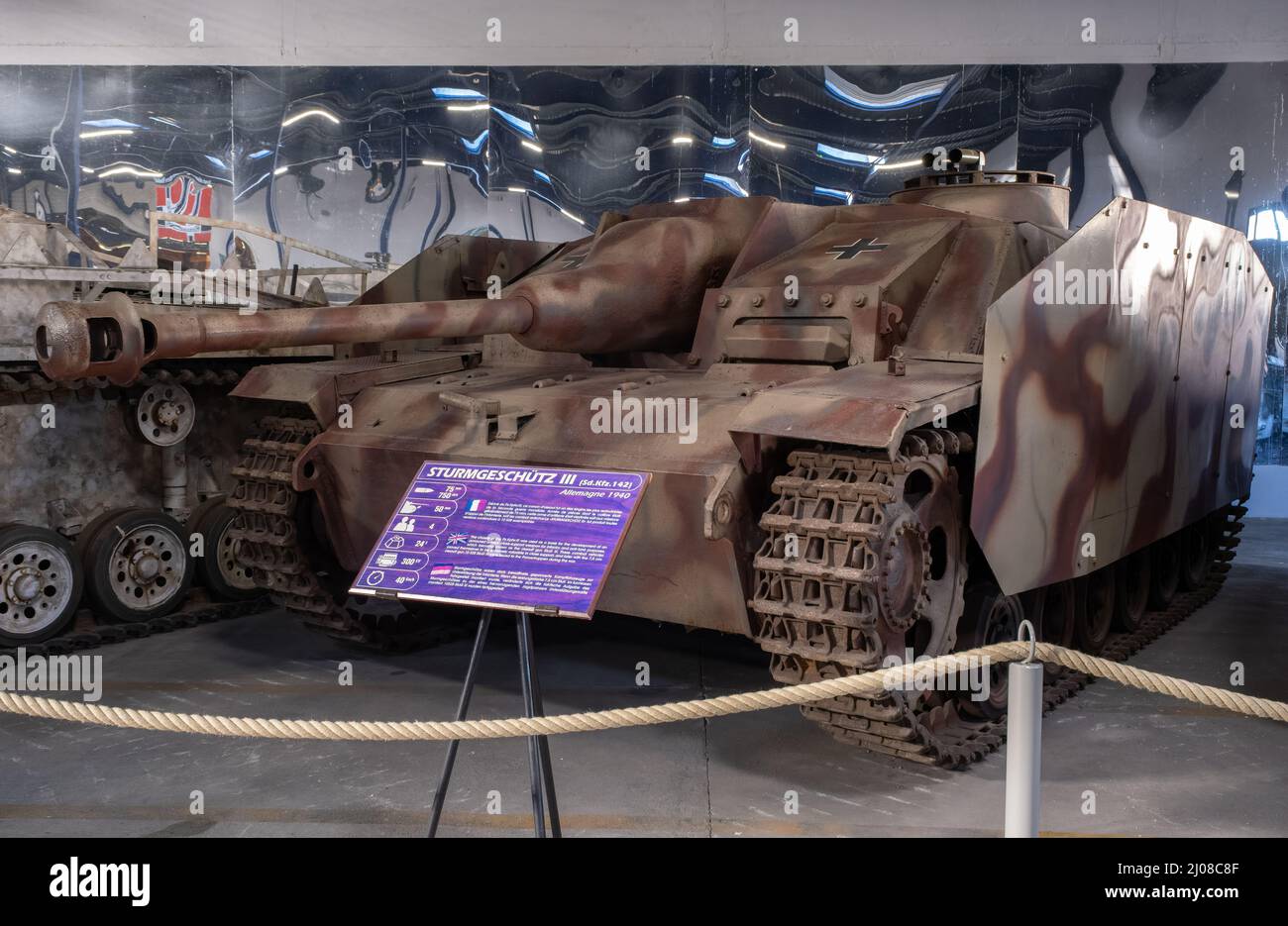 Saumur, France - February 26, 2022:  German Sturmgeschutz III (StuG III Sd. Kfz. 142). Tank museum in Saumur (Musee des Blindes). Second world war exh Stock Photo