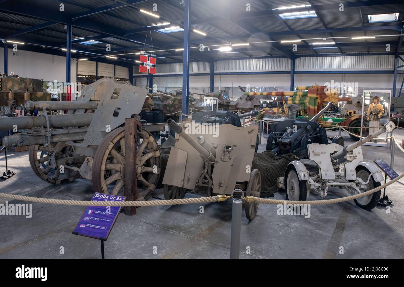 Saumur, France - February 26, 2022:  German armoured vehicles and weapons at the tank museum in Saumur (Musee des Blindes). Second world war exhibitio Stock Photo