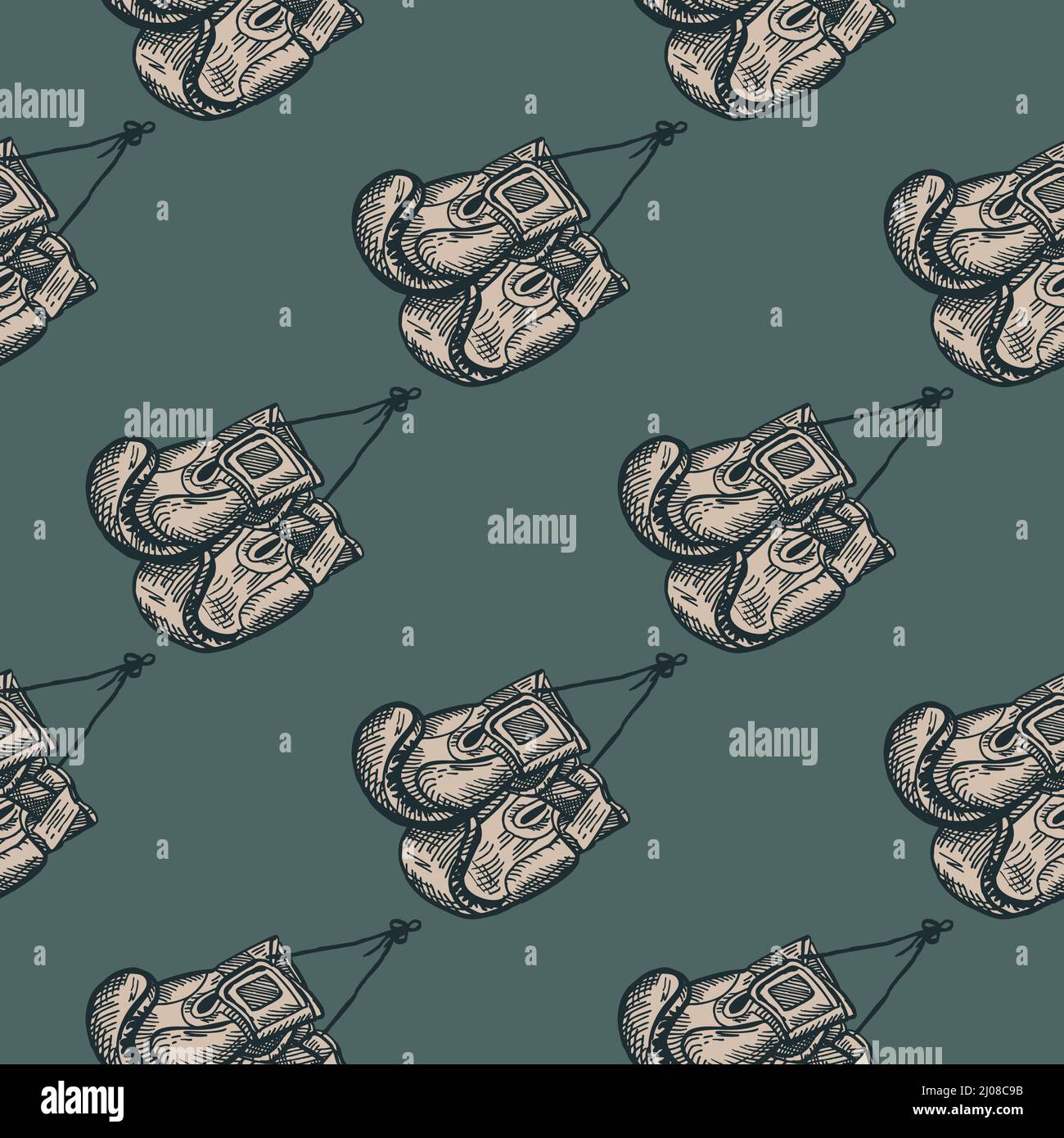 Boxing gloves hanging seamless pattern. Vintage sport inventory