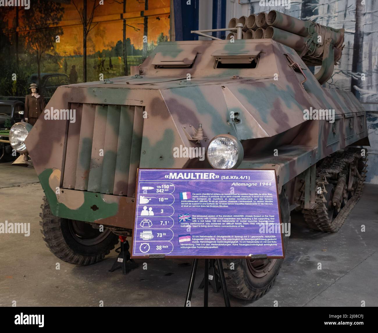 Saumur, France - February 26, 2022:  German Maultier (Sd. Kfz. 4-1). Tank museum in Saumur (Musee des Blindes). Second world war exhibition. Selective Stock Photo