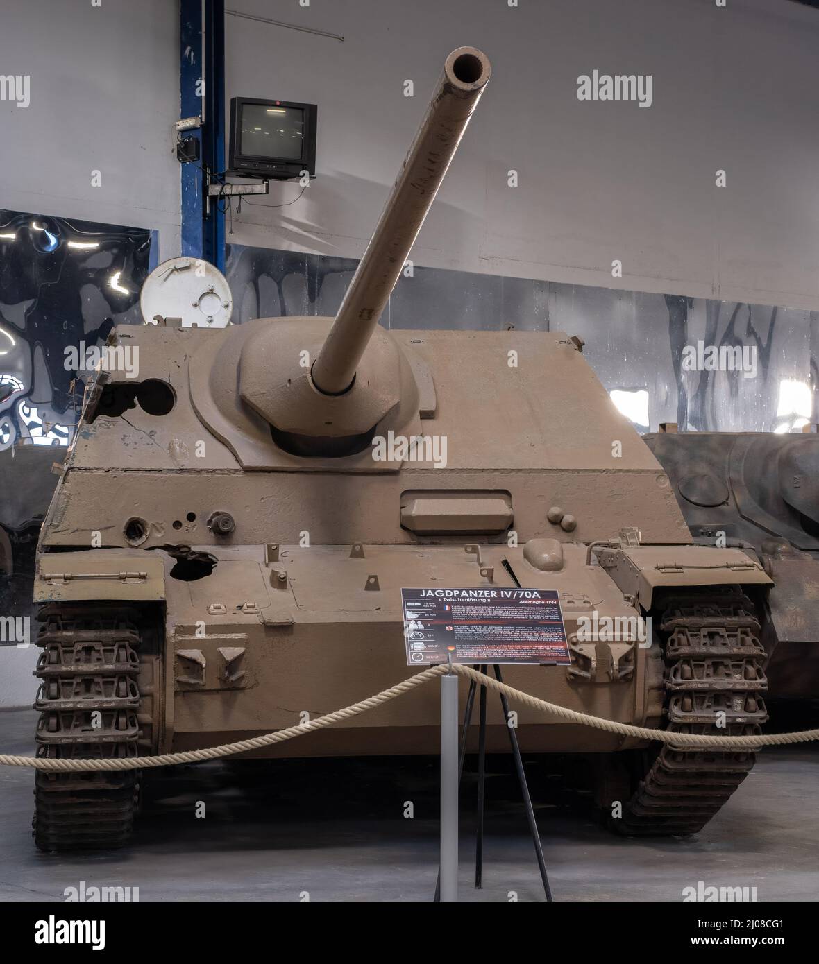 Saumur, France - February 26, 2022:  German Jagdpanzer IV 70A (tank destroyer). Tank museum in Saumur (Musee des Blindes). Second world war exhibition Stock Photo