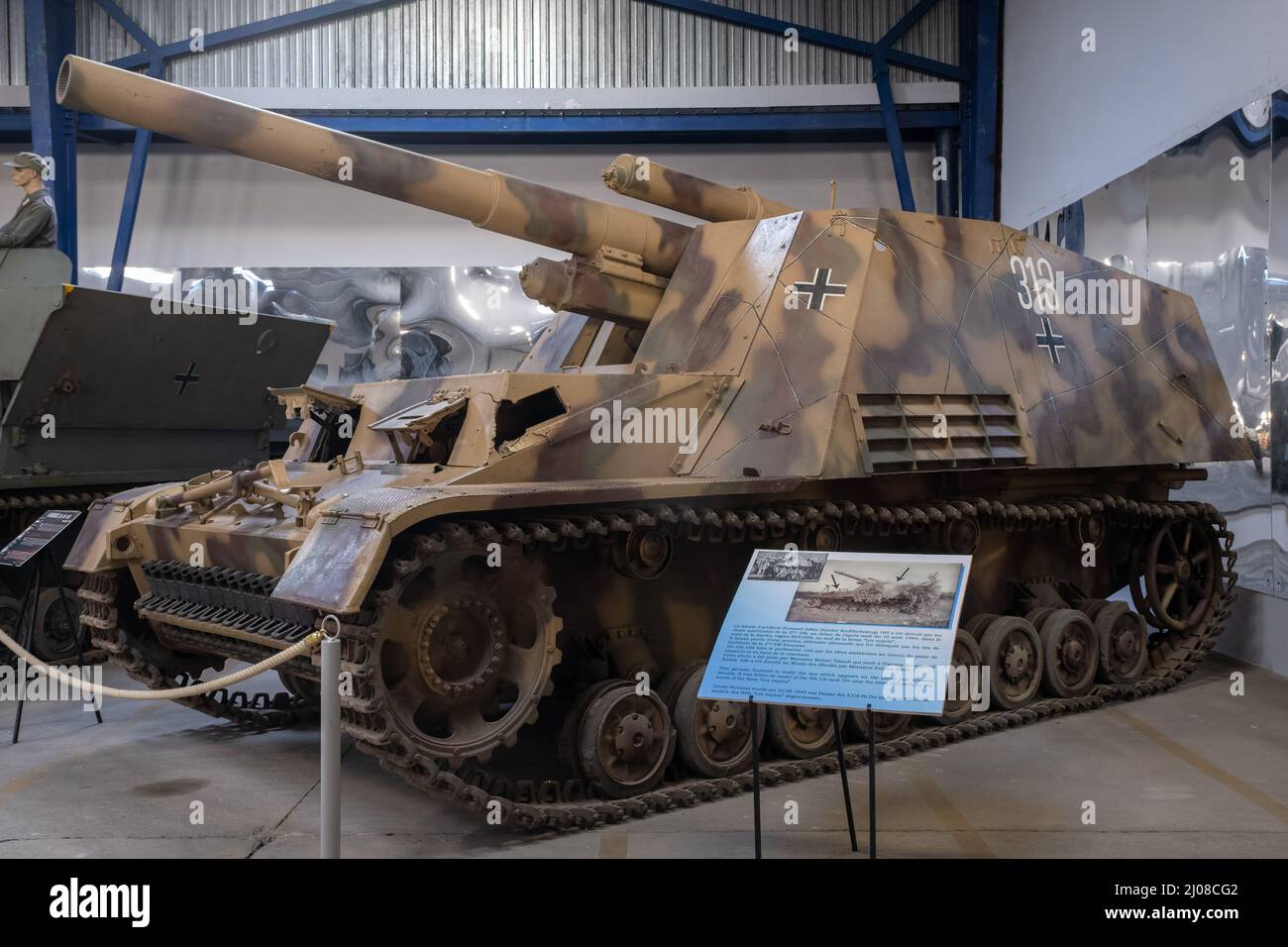 Saumur, France - February 26, 2022:  German Hummel (Sd. Kfz. 165). Tank museum in Saumur (Musee des Blindes). Second world war exhibition. Selective f Stock Photo