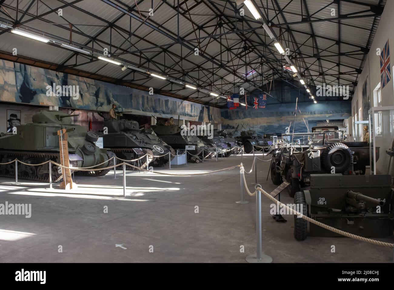 Saumur, France - February 26, 2022:  Allies armoured vehicles and weapons at the tank museum in Saumur (Musee des Blindes). Second world war exhibitio Stock Photo