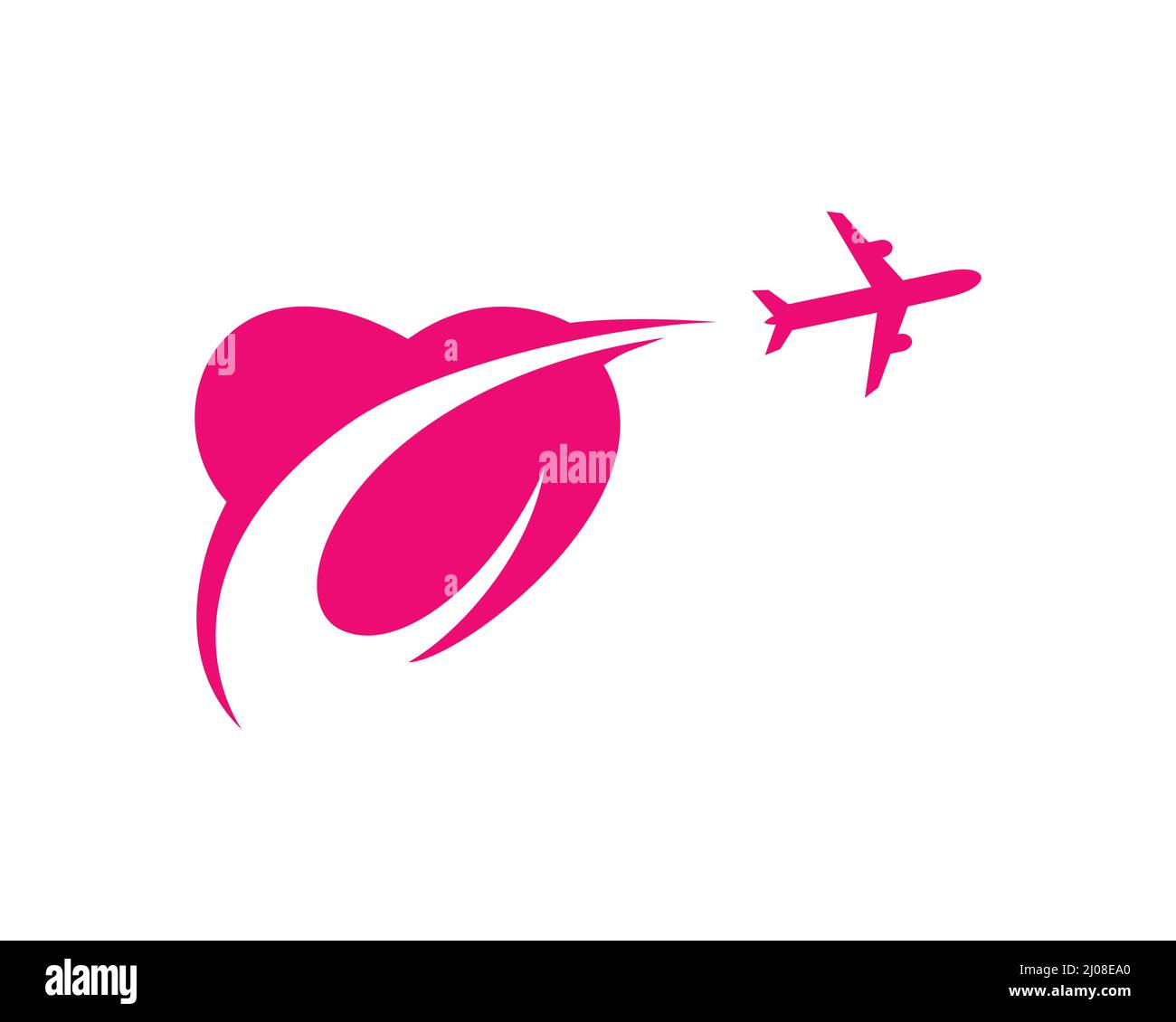 Love Silhouette combined with Swoosh and Take off Plane, Honeymoon Travel and Vacation Symbol Stock Vector