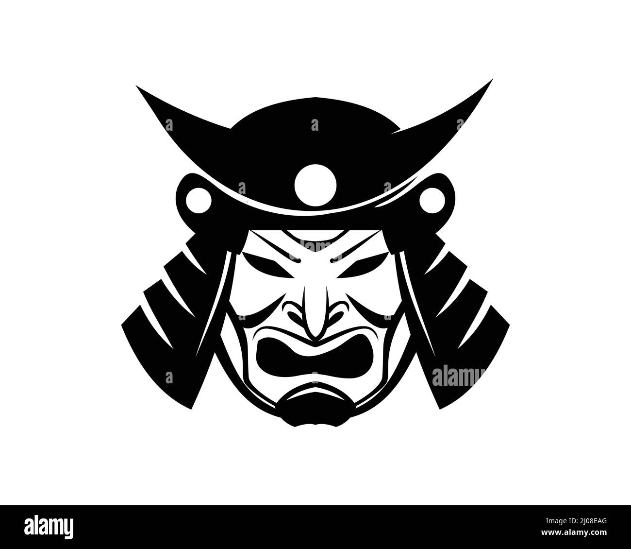 Samurai Warrior Mask Symbol with Silhouette Style Stock Vector