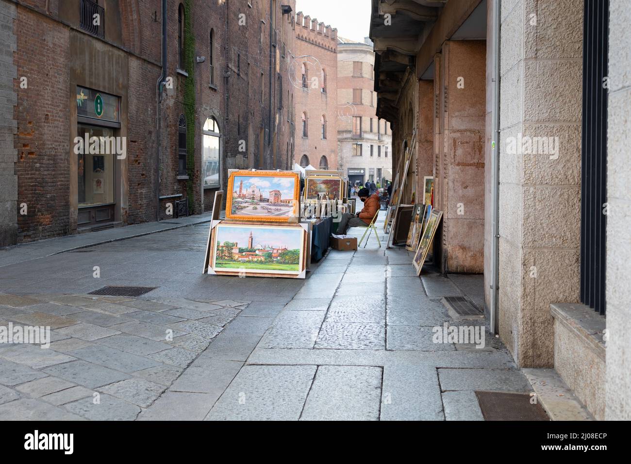 Paintings for Sale in Street in Cremona, Lombardy taly Stock Photo
