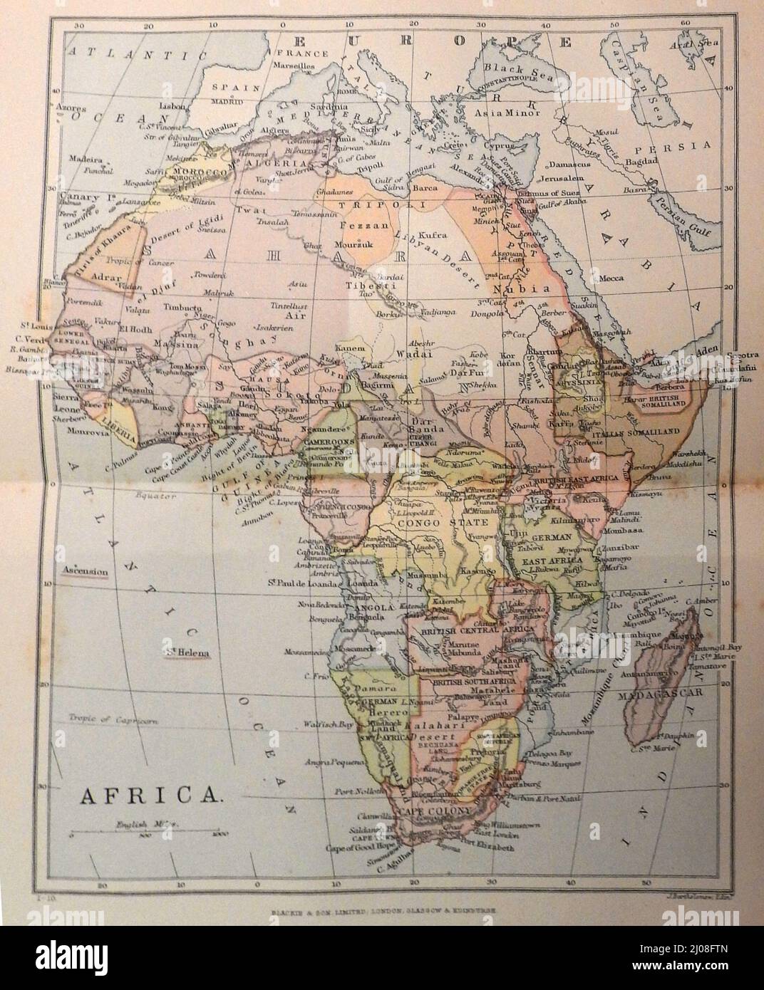 A late 19th century map of Africa showing lots of old former names and