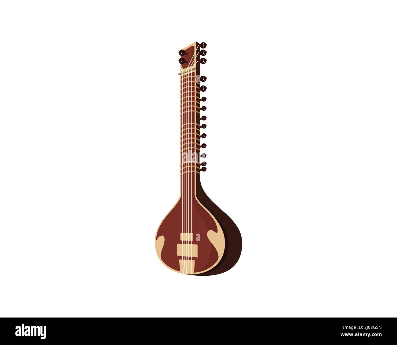 Detailed Sitar and India's String Musical Instrument Illustration Stock