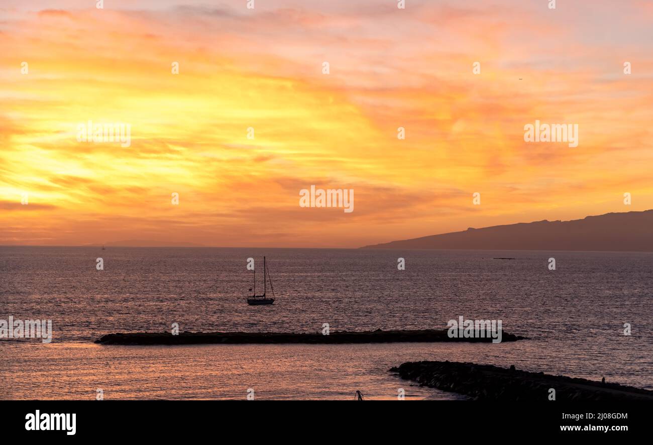 Tenerife boats at sunset, Adeje Stock Photo