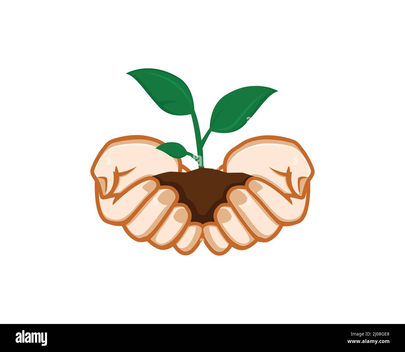 Green Plants Sustainability Illustration and Environmental Issue Symbol with Hands Holding a Tiny Plants Stock Vector
