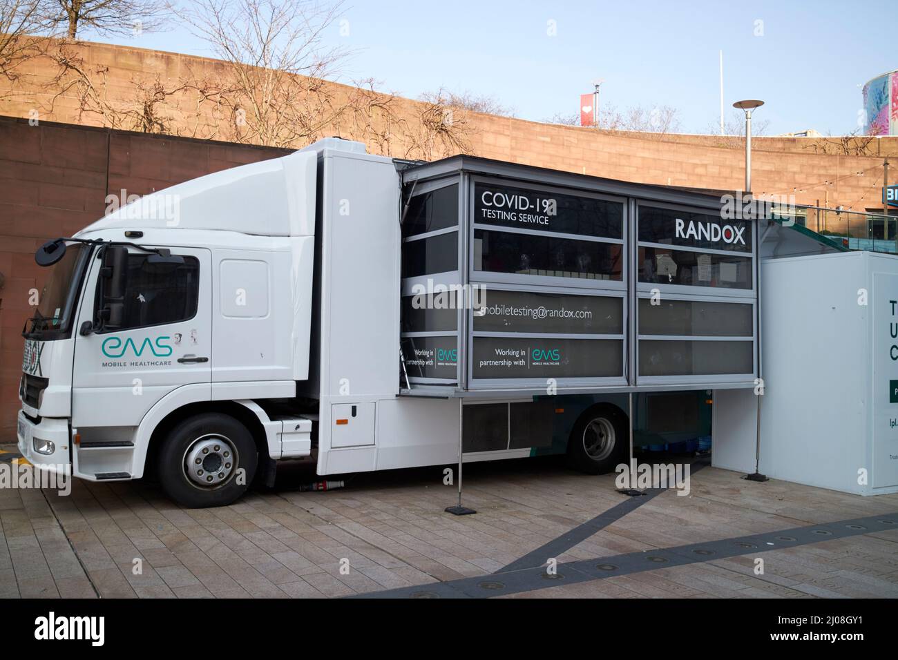 randox covid-19 mobile testing truck liverpool, england, uk Stock Photo