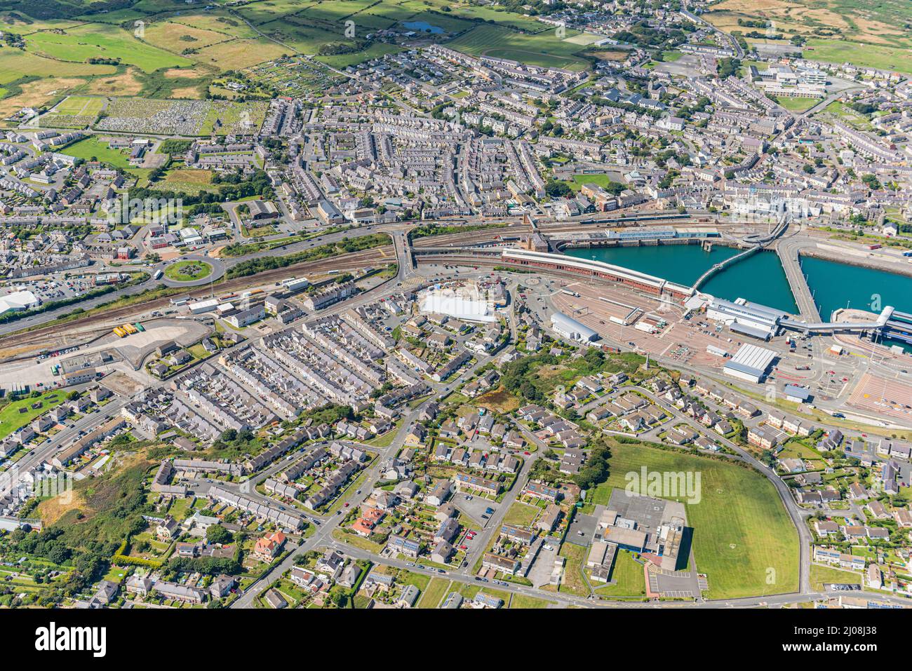 The Port of Holyhead is a commercial and ferry port in Anglesey, United Kingdom. Stock Photo