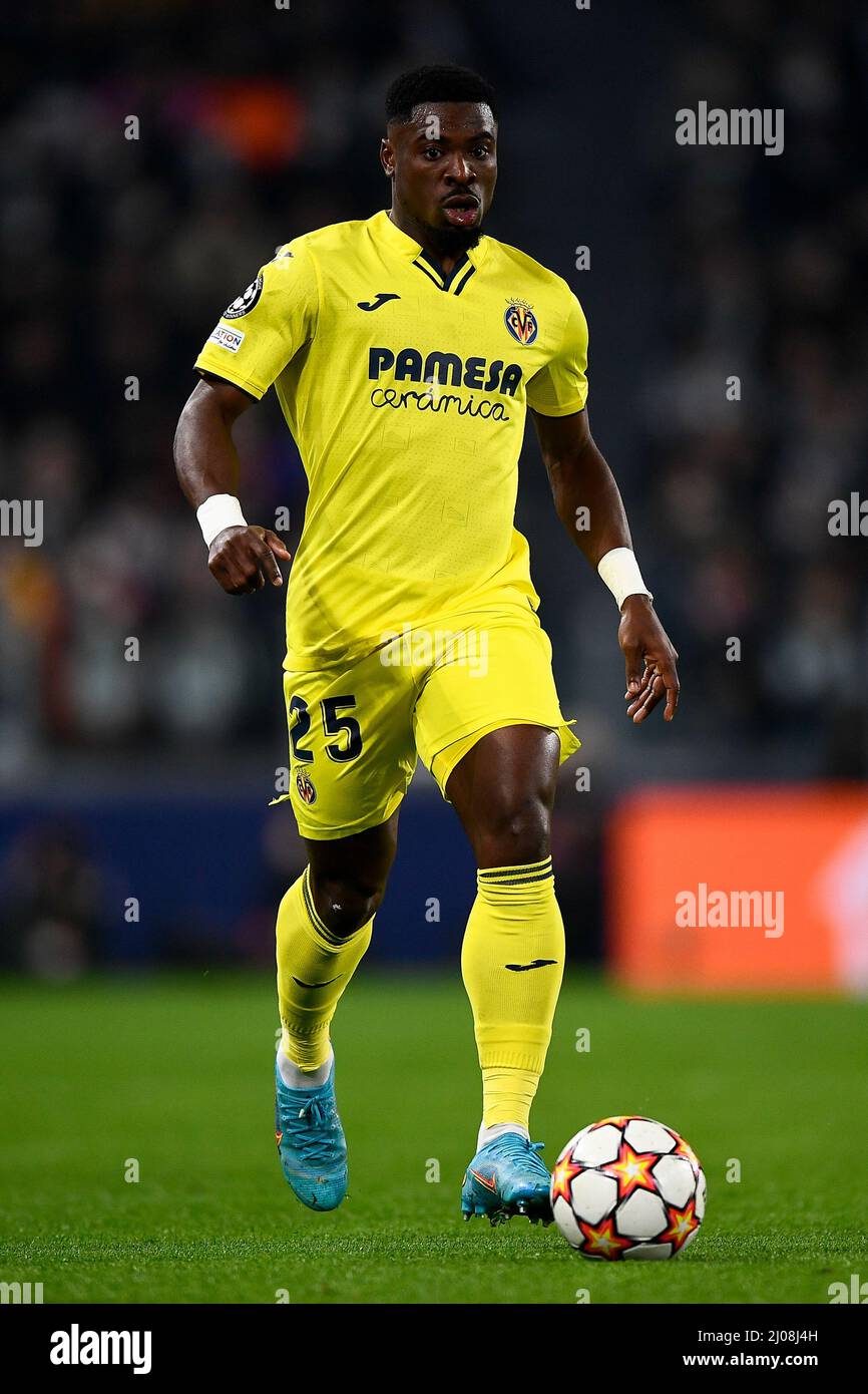 Turin, Italy. 16 March 2022. Serge Aurier of Villarreal CF in action during the UEFA Champions League round of sixteen second leg football match between Juventus FC and Villarreal CF. Credit: Nicolò Campo/Alamy Live News Stock Photo