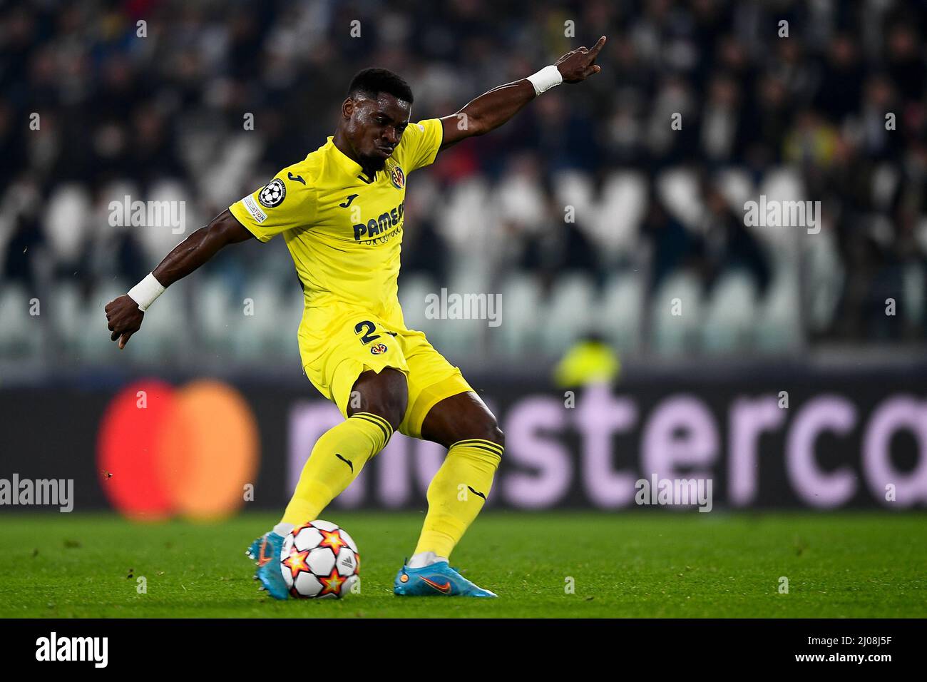 Turin, Italy. 16 March 2022. Serge Aurier of Villarreal CF in action during the UEFA Champions League round of sixteen second leg football match between Juventus FC and Villarreal CF. Credit: Nicolò Campo/Alamy Live News Stock Photo